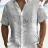 Men's Vintage Hawaiian Leaf & Floral Print Button-Up Shirt