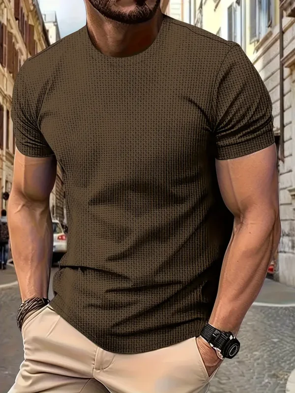 Casual Short Sleeve Medium Stretch Crew Neck Tee