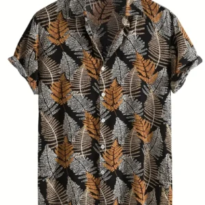 Men's Tropical Leaf Print Hawaiian Shirt