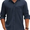 Men Long Sleeve Wrinkle Shirt