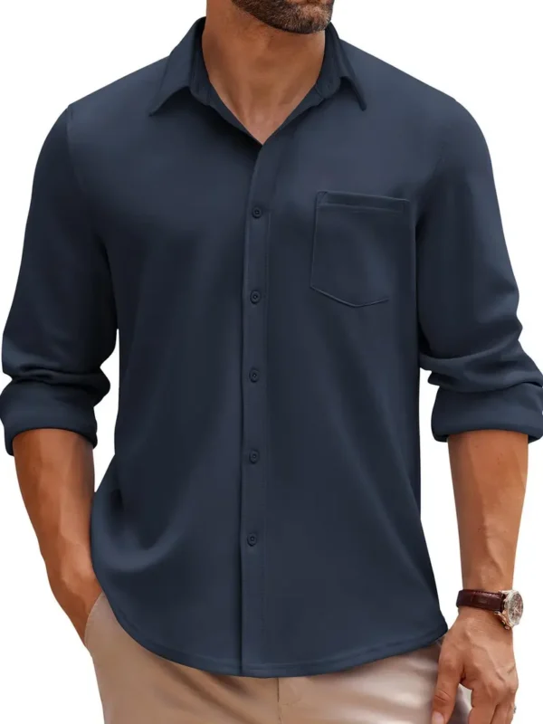 Men Long Sleeve Wrinkle Shirt