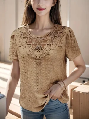 Solid Lace Short Bubble Sleeved Top