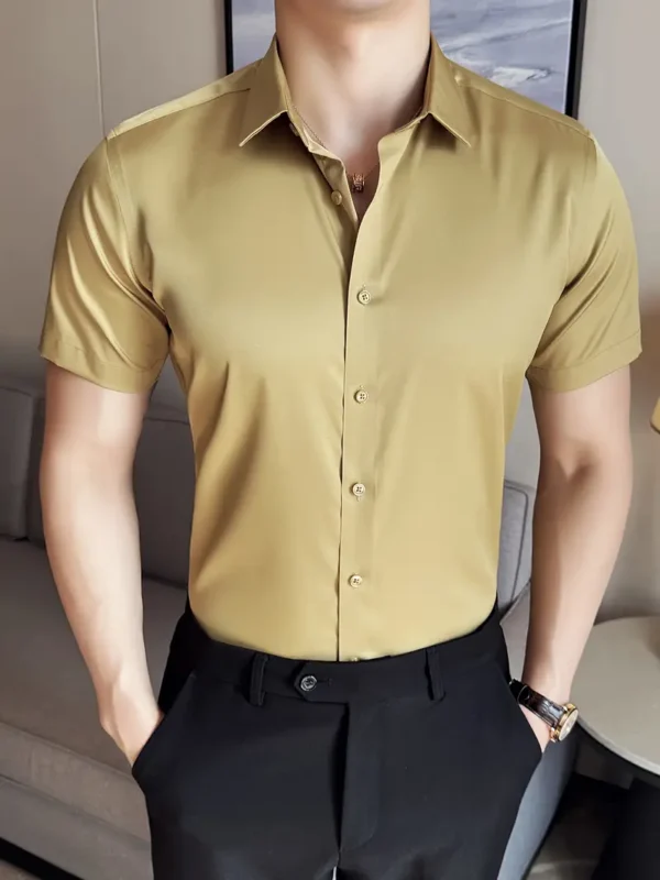 Solid Mature Men Formal Short Sleeve Button Up Shirt - Image 6