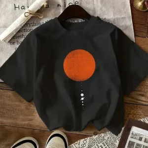 Sun And Moon Print Round Neck Casual T-shirt For Women