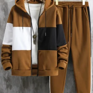 Long Sleeved Zipper Hooded Jacket And Drawstring Pants