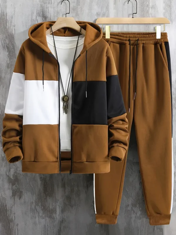 Long Sleeved Zipper Hooded Jacket And Drawstring Pants