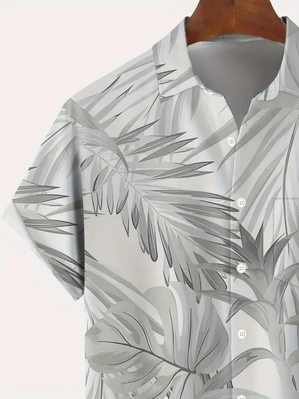 Men Vintage Hawaiian Leaf & Floral Print Button Up Shirt - Image 3