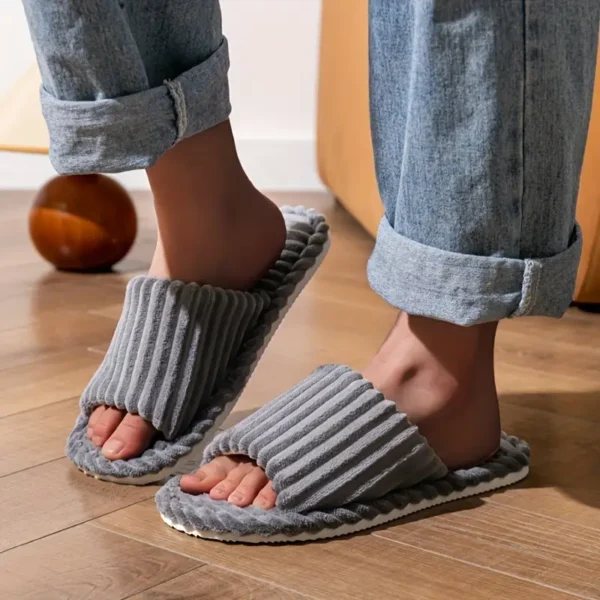 Corduroy Striped Open Slippers - Image 2