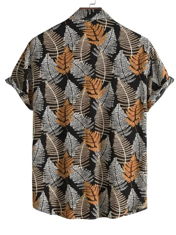 Men Tropical Leaf Print Hawaiian Shirt - Image 2