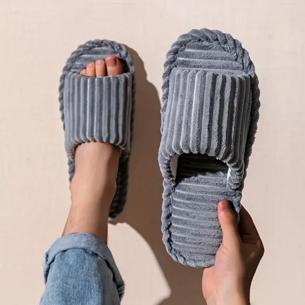 Corduroy Striped Open Slippers