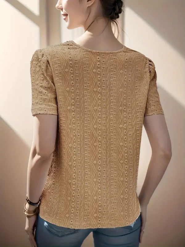 Solid Lace Short Bubble Sleeved Top - Image 3