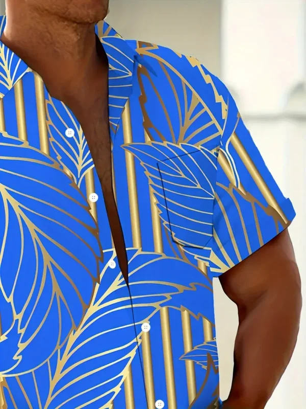 Stylish Leaves Graphic Print Short Sleeve Lapel Shirt - Image 3